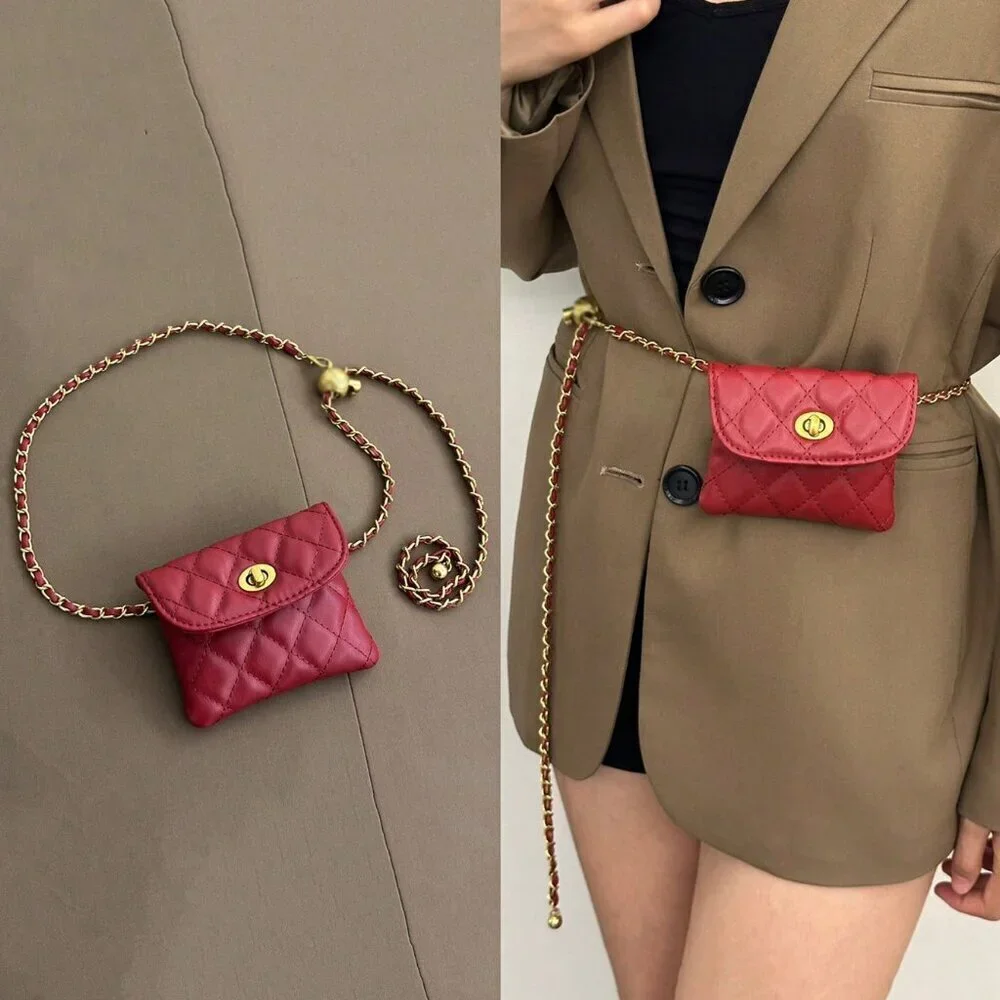 Burgundy Fashionable Women's Faux Diamond Embroidered Chain Mini Shoulder Bag